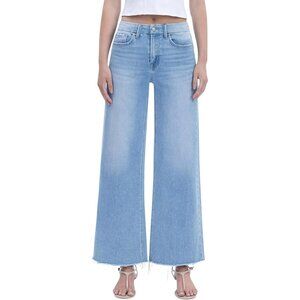 Women's High Rise Wide Leg Jeans Raw Hem Ankle Denim Seamless Waistband